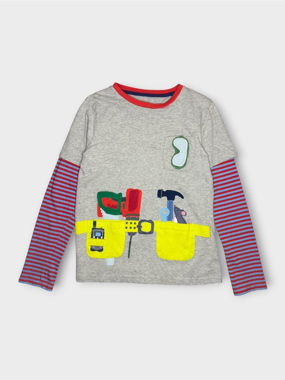 Mini Boden Mouse Tool Belt Applique Pocket Long Sleeve Shirt